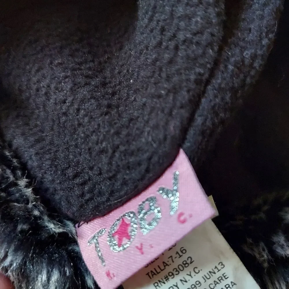 Toby Black Silver Sequin Trapper Hat Faux Fur  Kids Size 7-16